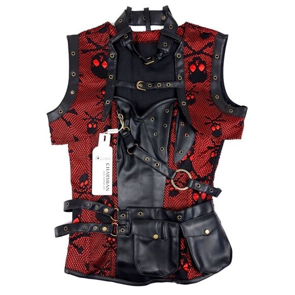 Charmian Tops - NWT Charmian Goth Steel Boned Steampunk Bustiers Corset Jacket Belt Medium Skull